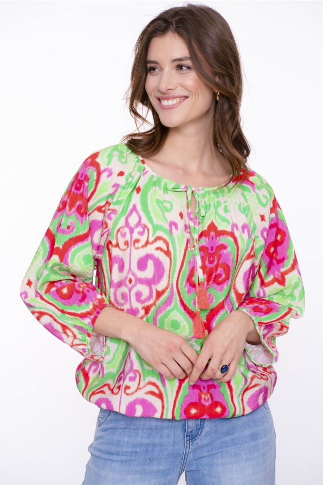 T SHIRT MET GRAFISCH PATROON 53481 20 RED/GREEN/PINK